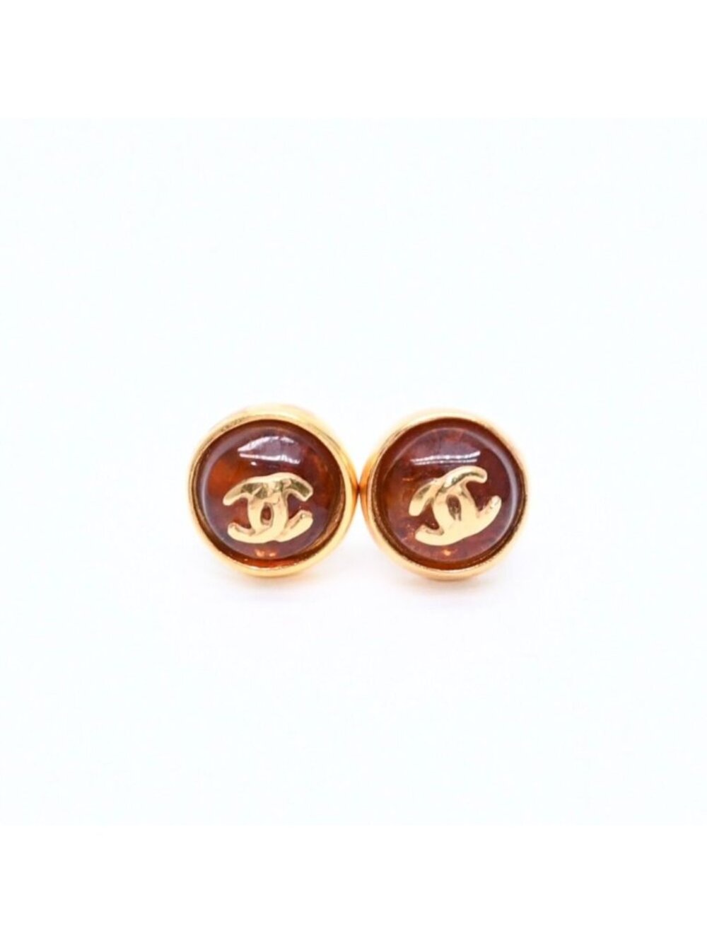Chanel CC Logo Round Stud Earrings 99P Stamp Metal Resin